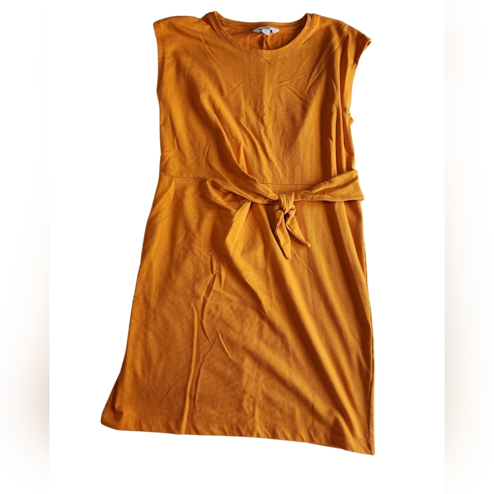 Nine West Women's Medium Front Tie Casual wear cap Sleeve Dress. Mustard Yellow - Picture 2 of 6
